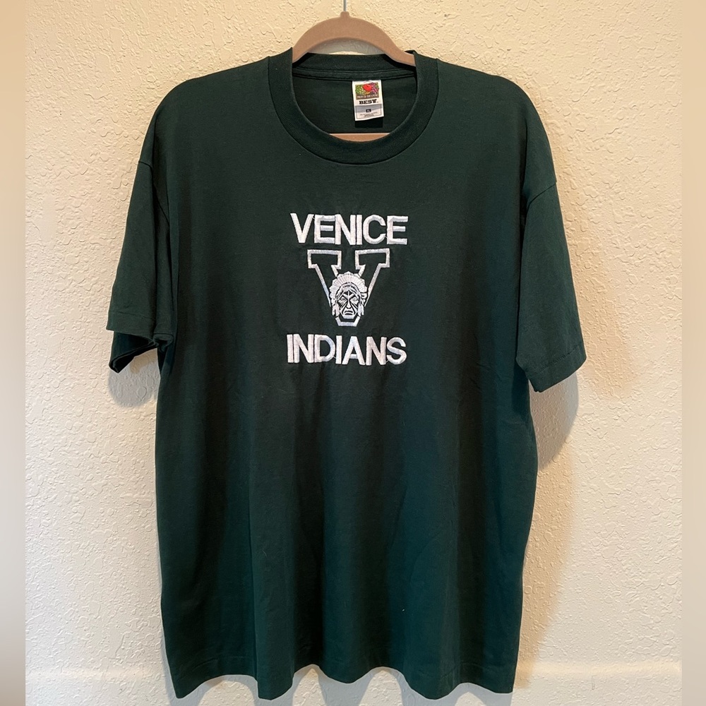 VTG VENICE INDIANS *single stitched MADE IN USA men’s green T-shirt | XL